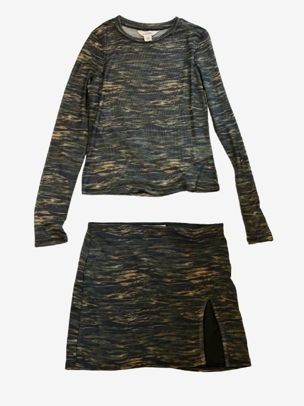 Glassons Abstract Mesh Long Sleeve & Mini Skirt Matching Set S